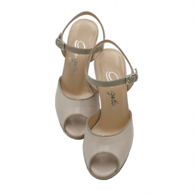 Angela Calzature sandali in pelle colore beige tacco alto 8-11 cm   numero 33     