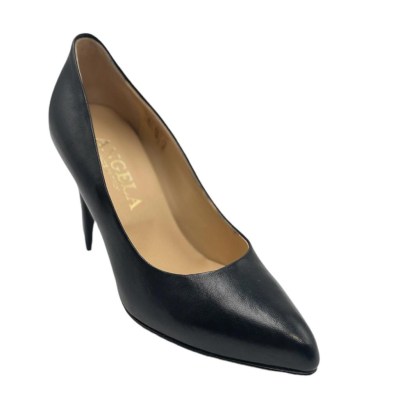 Angela Calzature Numeri Speciali special numbers Shoes black leather heel 8 cm