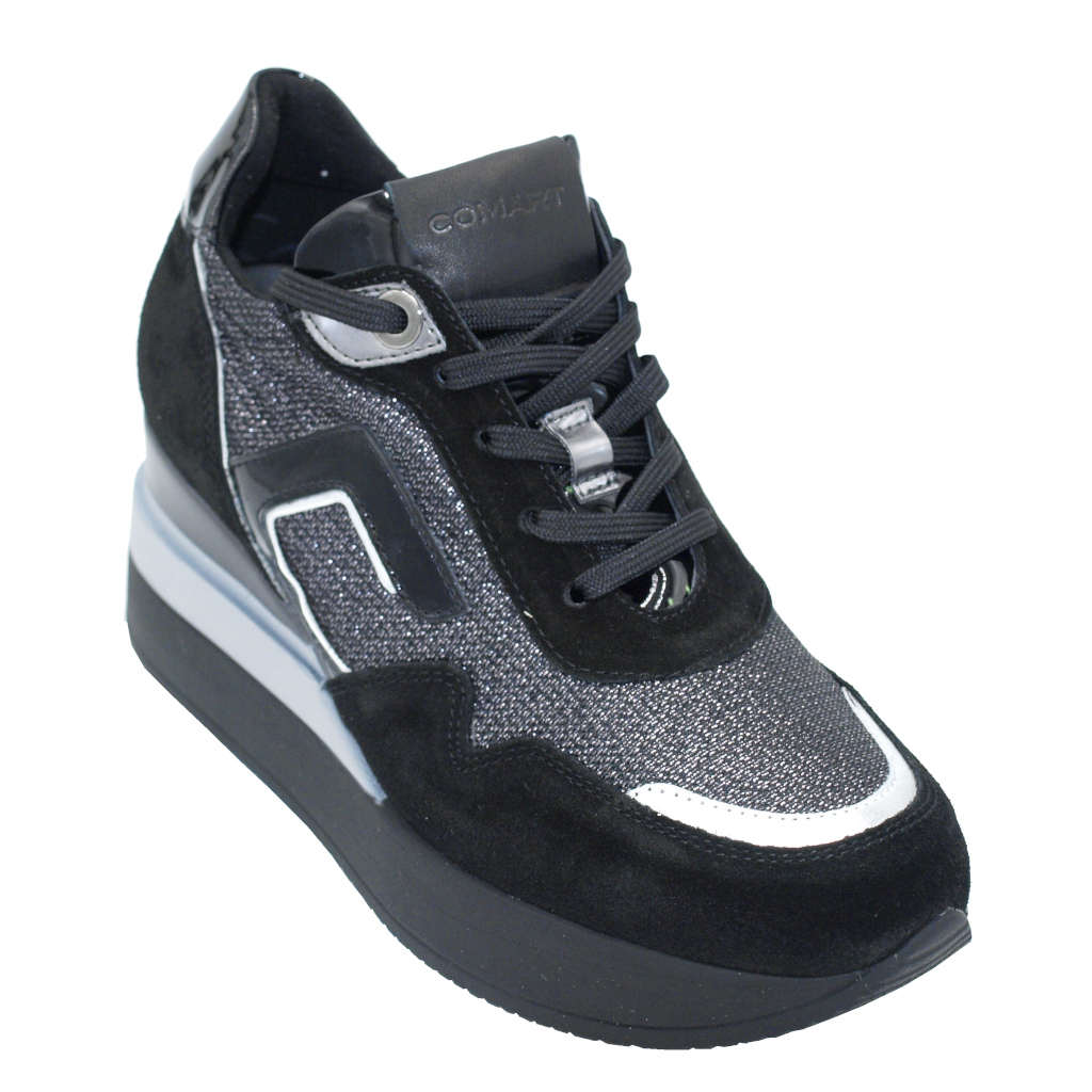 Sneakers: COMART calzaturificio sneakers in tessuto colore nero tacco medio  4-7 cm numeri standard
