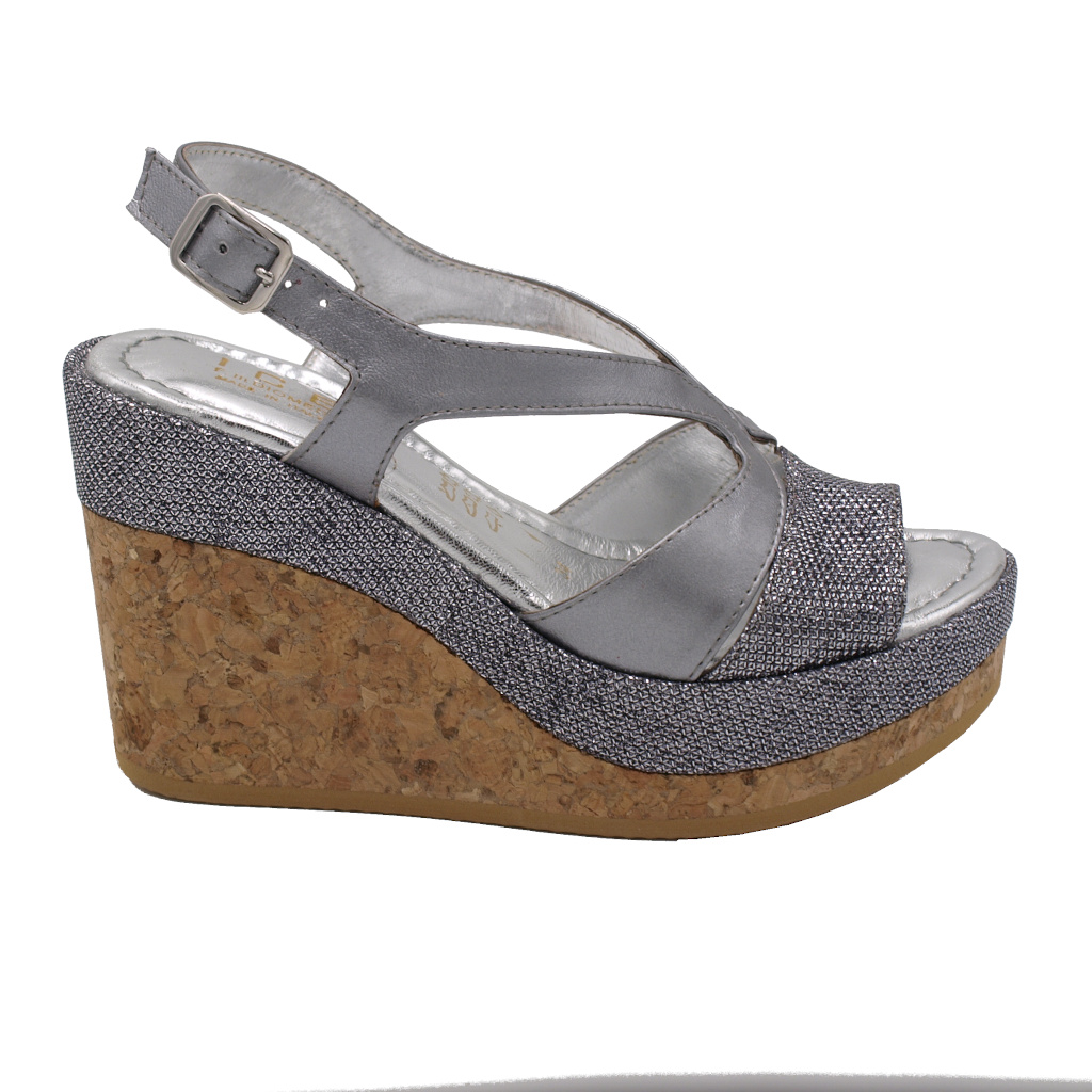 Sandali: Angela Calzature sandali in pelle colore argento tacco alto 8-11  cm Numeri 33/34 Donna numeri speciali
