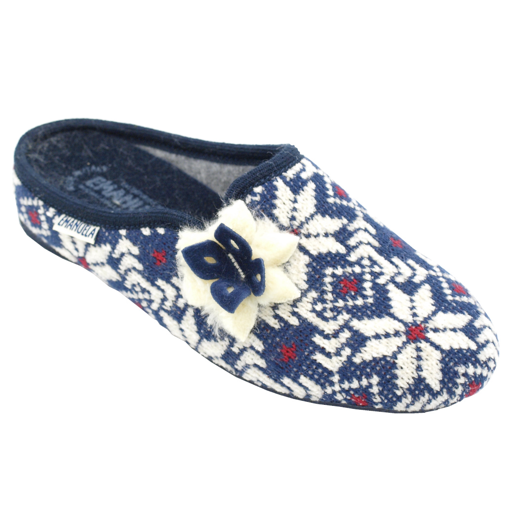 Pantofole: Emanuela pantofole ciabatte in lana cotta colore blu tacco  piatto fino a 1 cm numeri standard