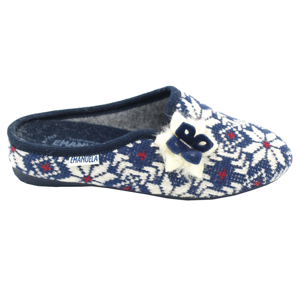 Pantofole: Emanuela pantofole ciabatte in lana cotta colore blu tacco  piatto fino a 1 cm numeri standard