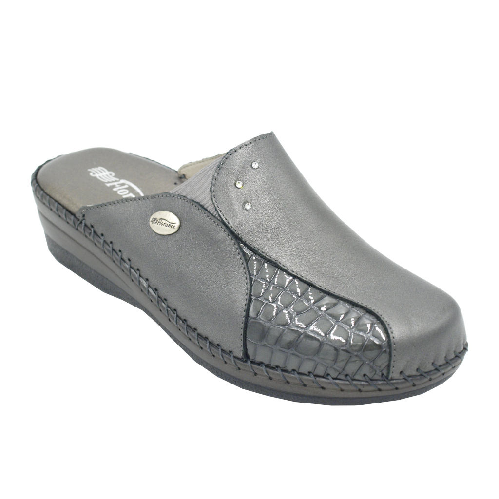 Ciabatte chiuse: Florance pantofole ciabatte in pelle colore grigio tacco  basso 1-4 cm numeri standard