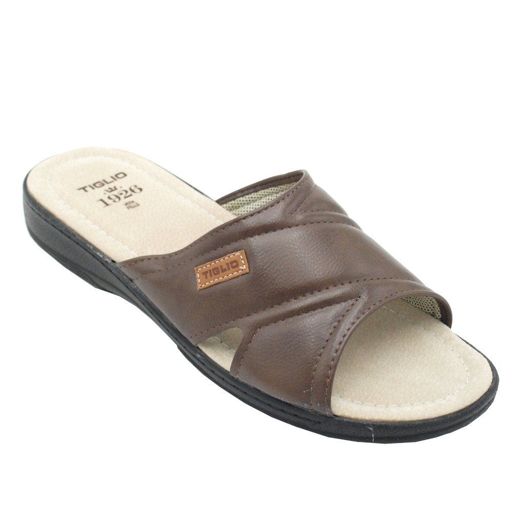 Ciabatte: Tiglio pantofole ciabatte in ecopelle colore marrone tacco basso  1-4 cm numeri standard