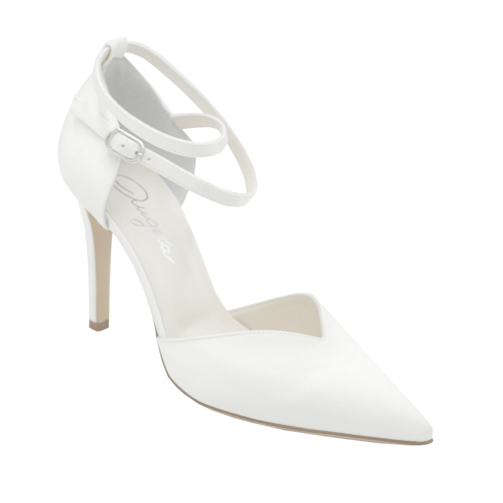 Decoltè: Angela calzature Sposa decollete in raso colore bianco tacco alto  8-11 cm numeri standard