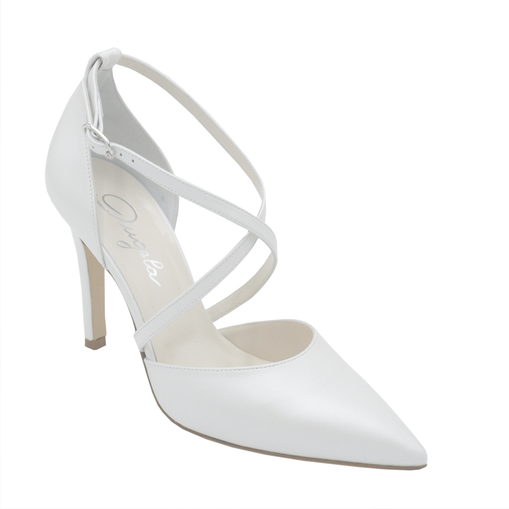 Decoltè: Angela calzature Sposa decollete in pelle colore bianco tacco alto  8-11 cm numeri standard