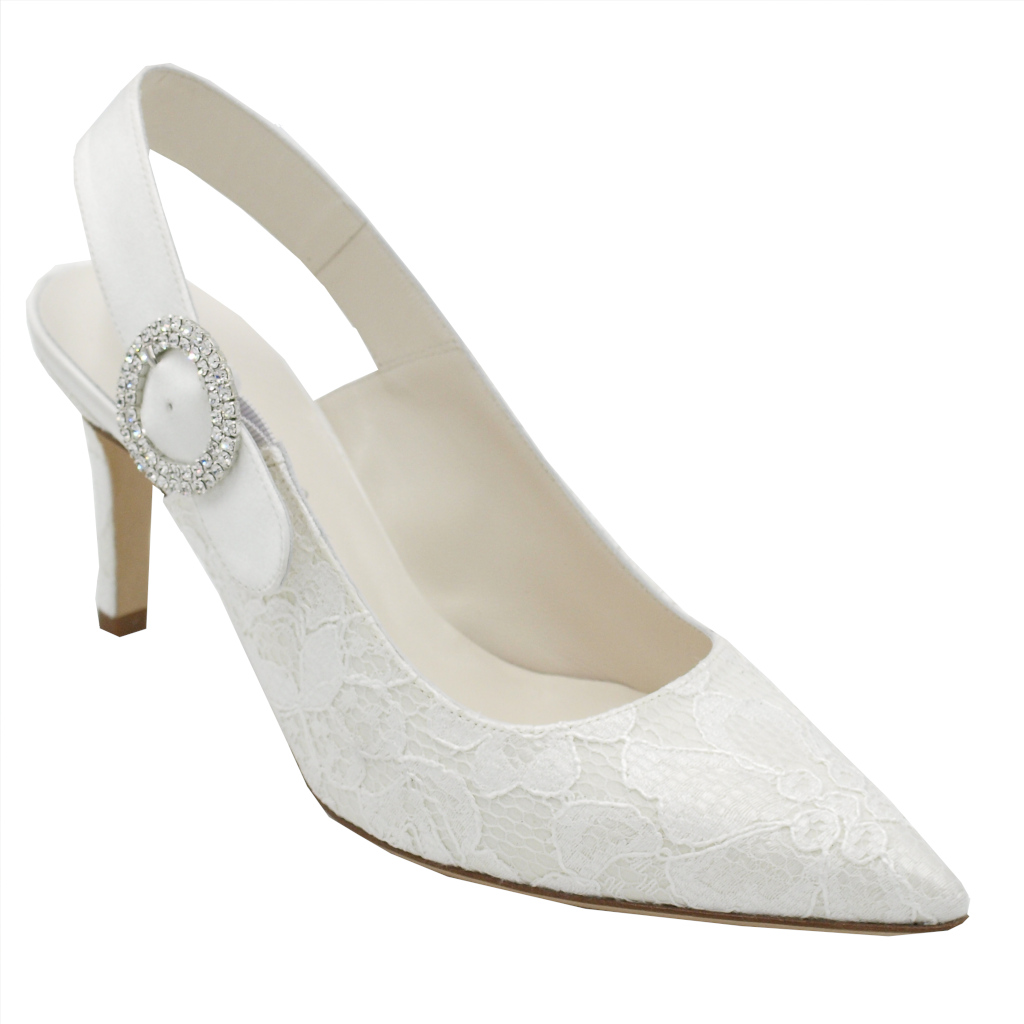 Decollete: Angela calzature Sposa Shoes White pizzo heel 7 cm