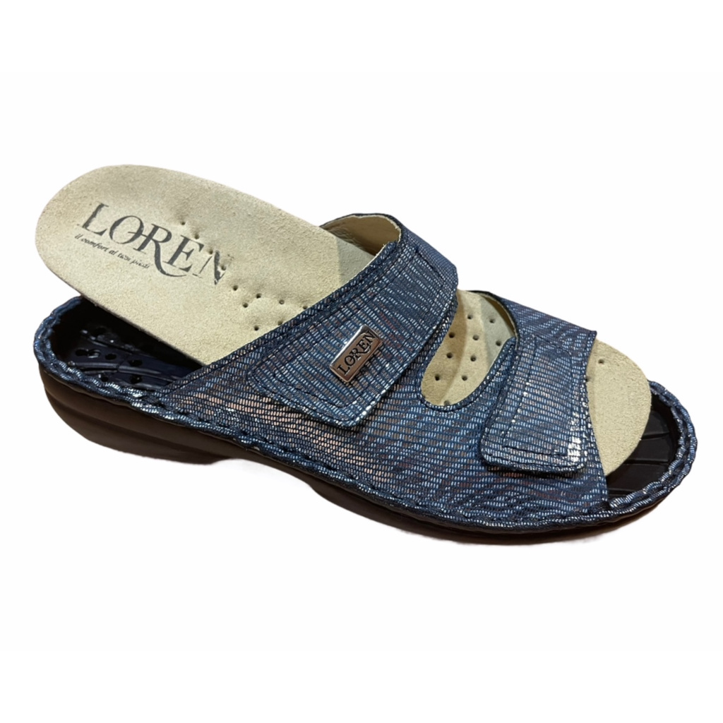 Open slippers: Shoe factory LOREN M2829 orthopedic slipper with adjustable  jeans printed footbed