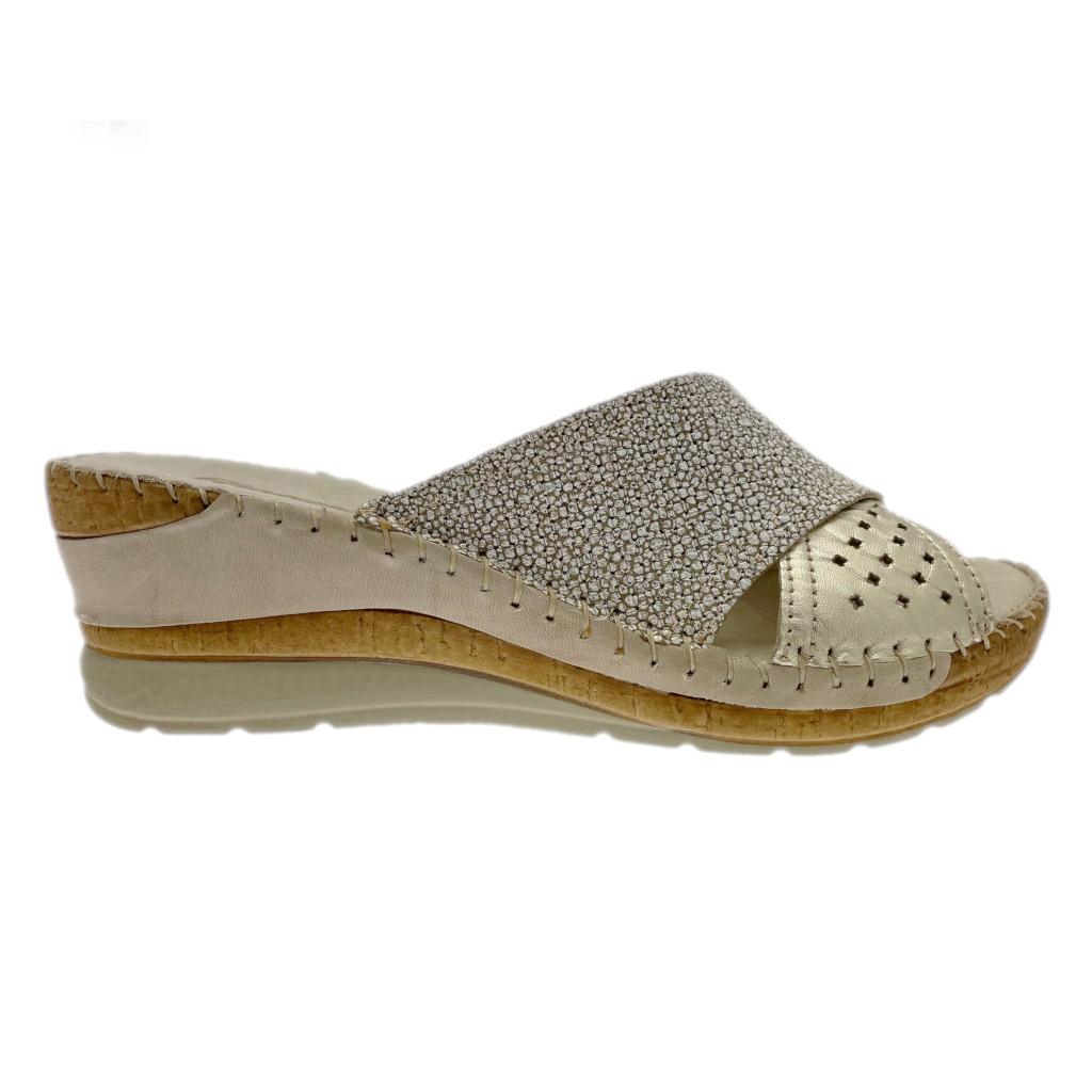 Open slippers: Riposella 11246 slipper clog bare woman gold beige crossing