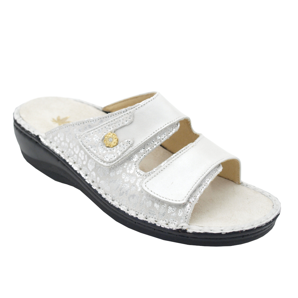 Ciabatte aperte: SUSIMODA pantofole ciabatte in pelle colore argento tacco  basso 1-4 cm fino al n.42