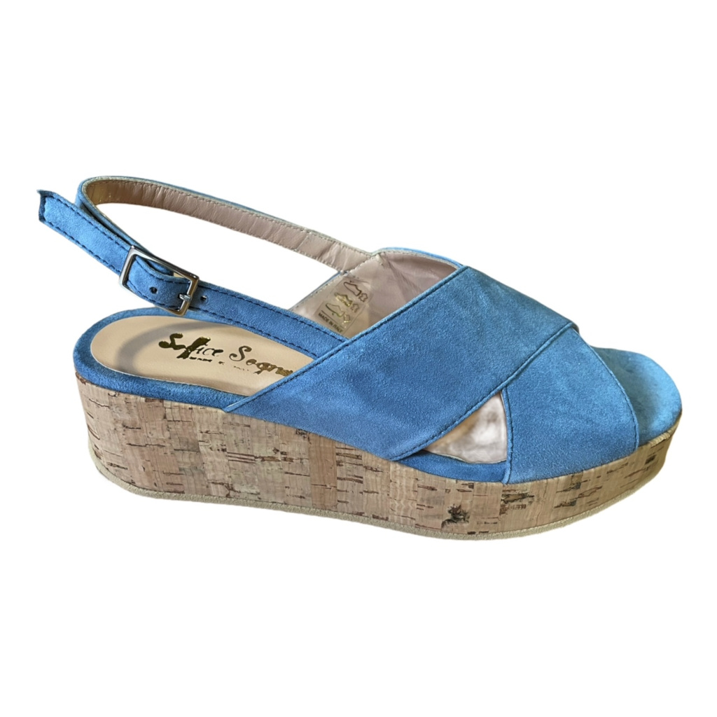 Soffice Sogno E21791 sandalo per donna con zeppa in sughero azzurro sky