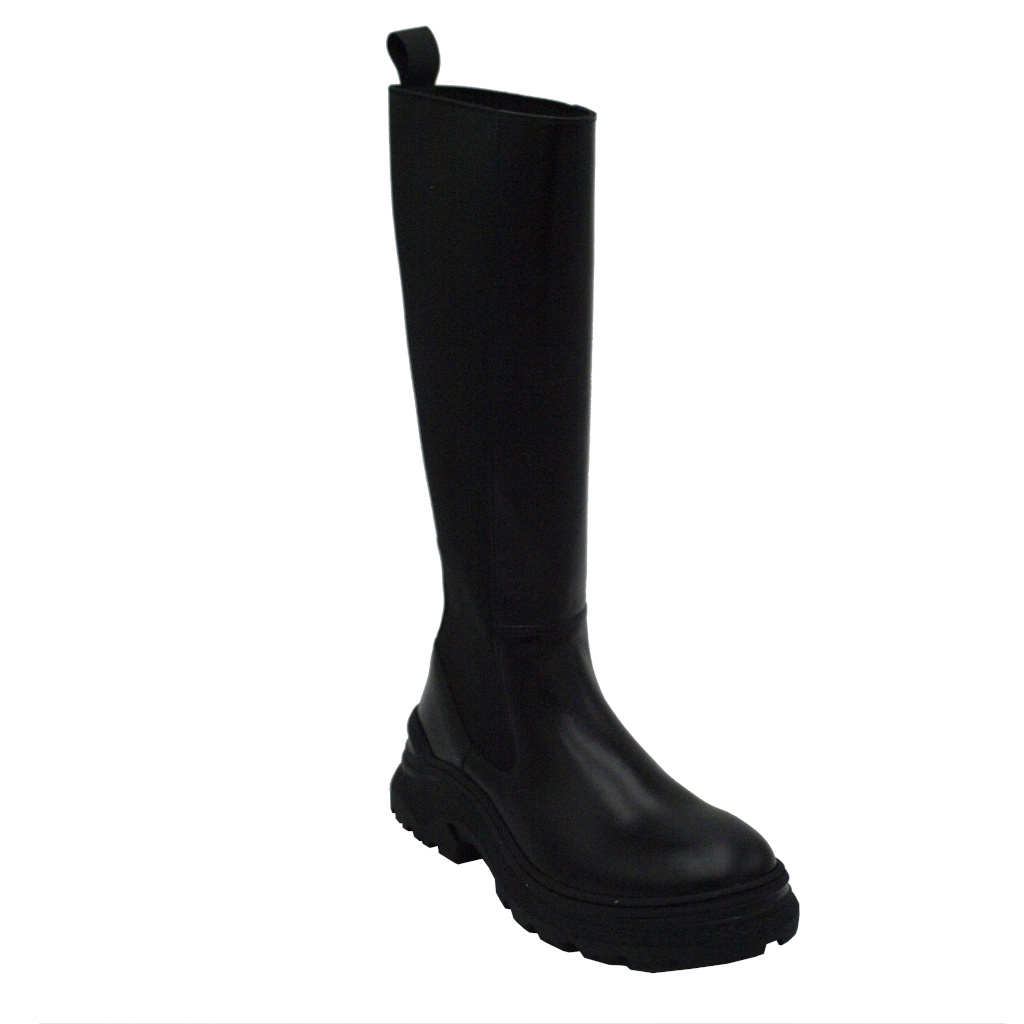 Stivali: FRAU stivali al ginocchio in pelle colore nero tacco basso 1-4 cm  si infila a spinta veloce e pratico