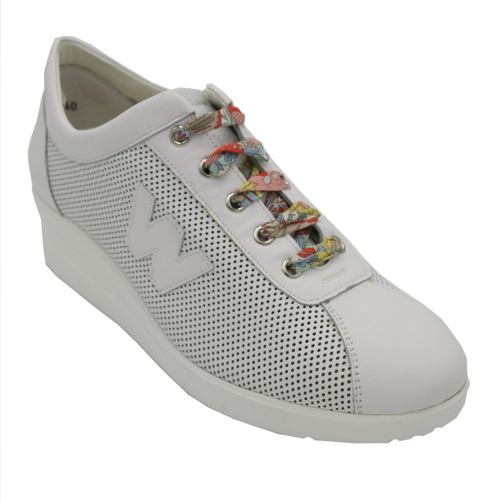 Sneakers: Melluso Shoes White leather heel 3 cm