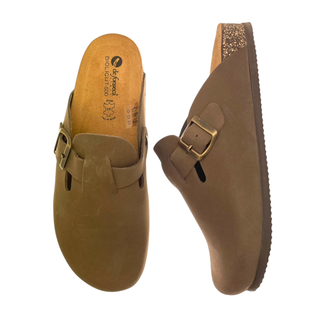 Slippers: DE FONSECA BOLZANO classic sabot slipper with brown buckle