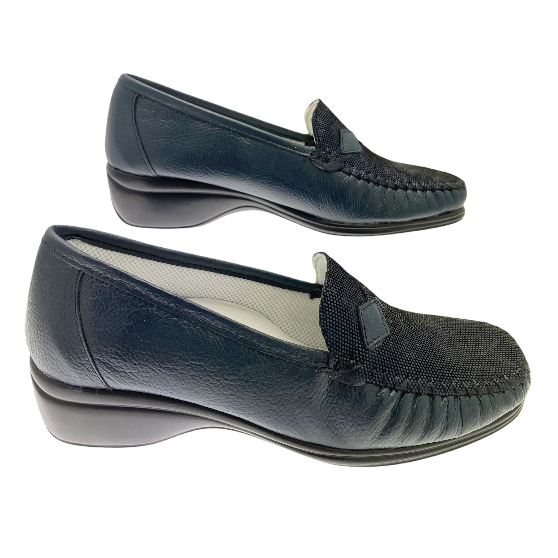 Loafers: CALZATURIFICIO LOREN K4030 soft moccasin blue woman shoe with wedge