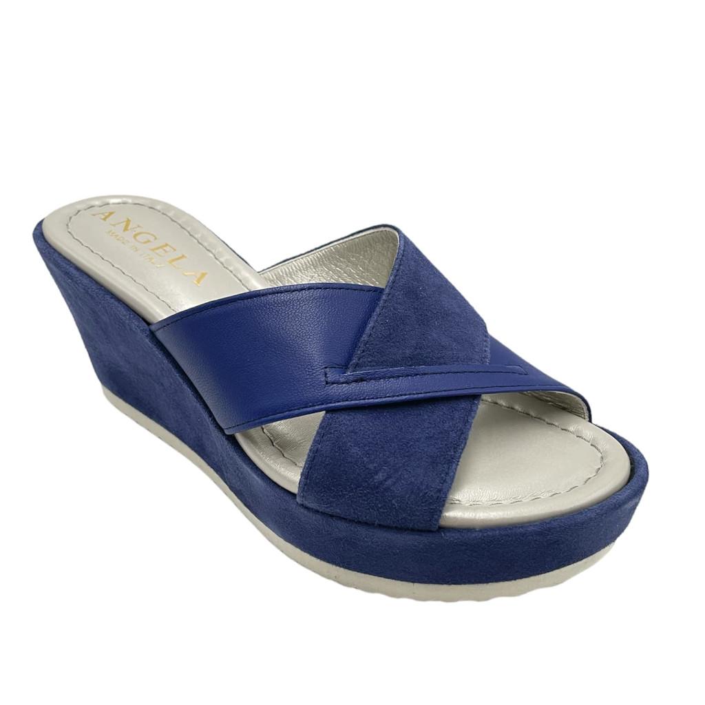 Ciabatte aperte: Angela Calzature Numeri Speciali scarpe a ciabatta in  nabuk colore blu tacco alto 8-11 cm 33,34 numeri speciali