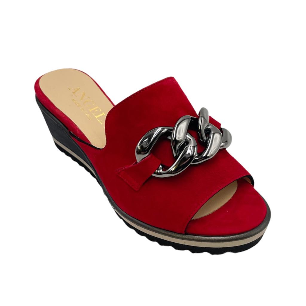 Open slippers: Angela Calzature Numeri Speciali special numbers Shoes Red  chamois heel 5 cm