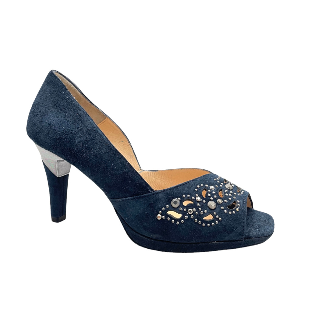 Decollete: MELLUSO woman shoe decolt open toe blue platform 34 crystals