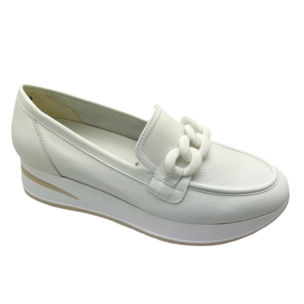 Loafers: MELLUSO WALK R20076 MOCCASIN high-necked slip on for woman total  white chain