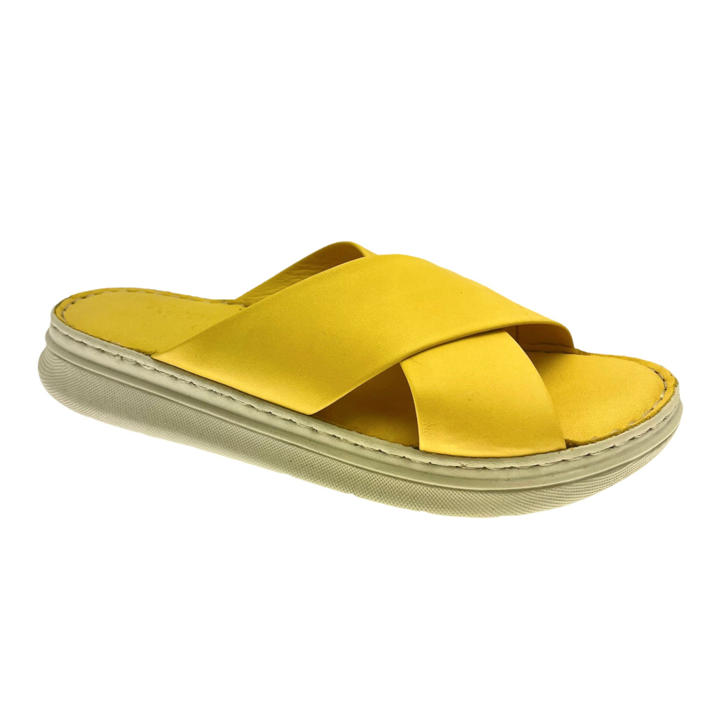 Open slippers: Riposella undressed sabot open slipper for woman yellow  crossed soft memory insole