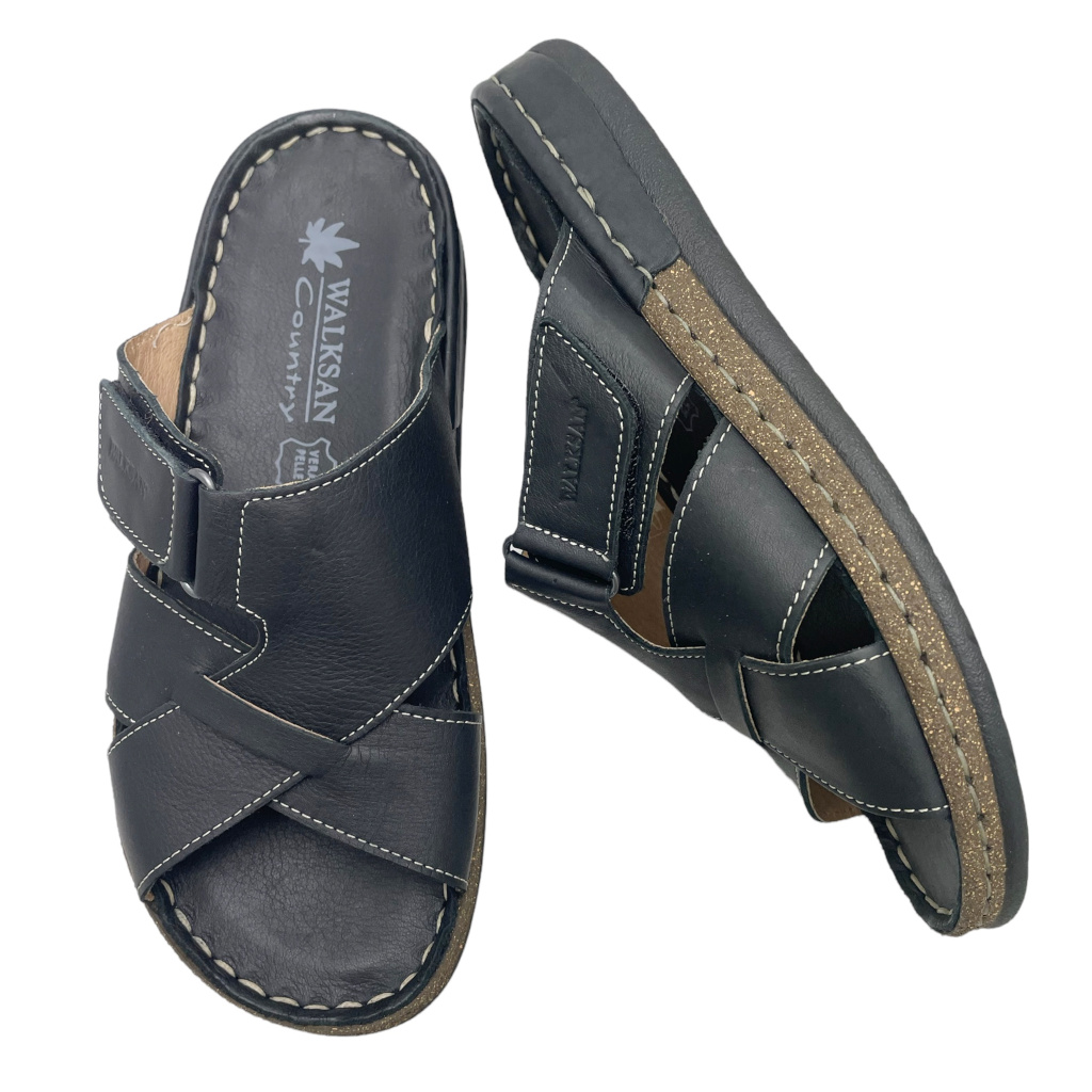 Slippers: WALKSAN black sabot slipper for men with tear-off memory footbed