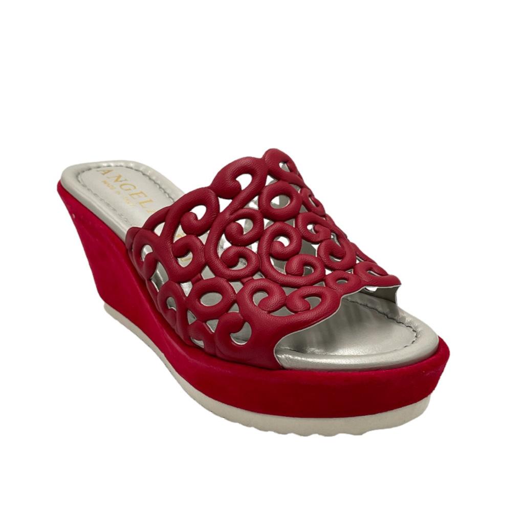 Open slippers: Angela Calzature Numeri Speciali special numbers Shoes Red  leather heel 8 cm