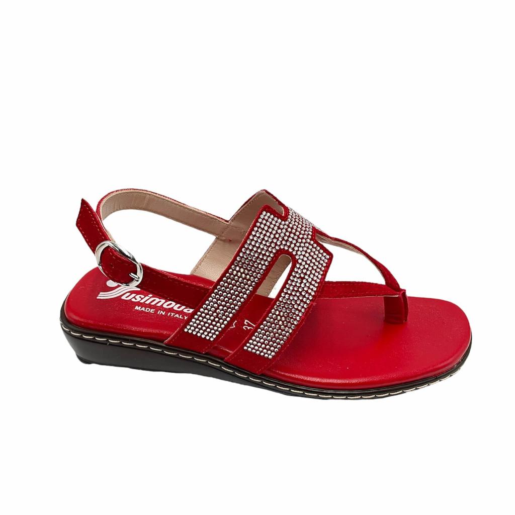 Sandali: SUSIMODA sandali in pelle colore rosso tacco basso 1-4 cm Infradito  rosso con strass
