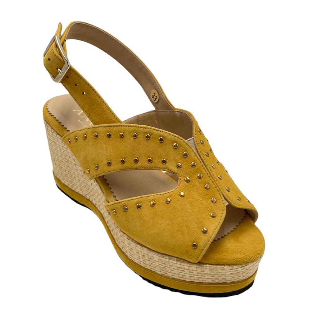Sandali: Angela Calzature Numeri Speciali sandali in camoscio colore giallo  tacco medio 4-7 cm 32, 33, 34 donna numeri speciali