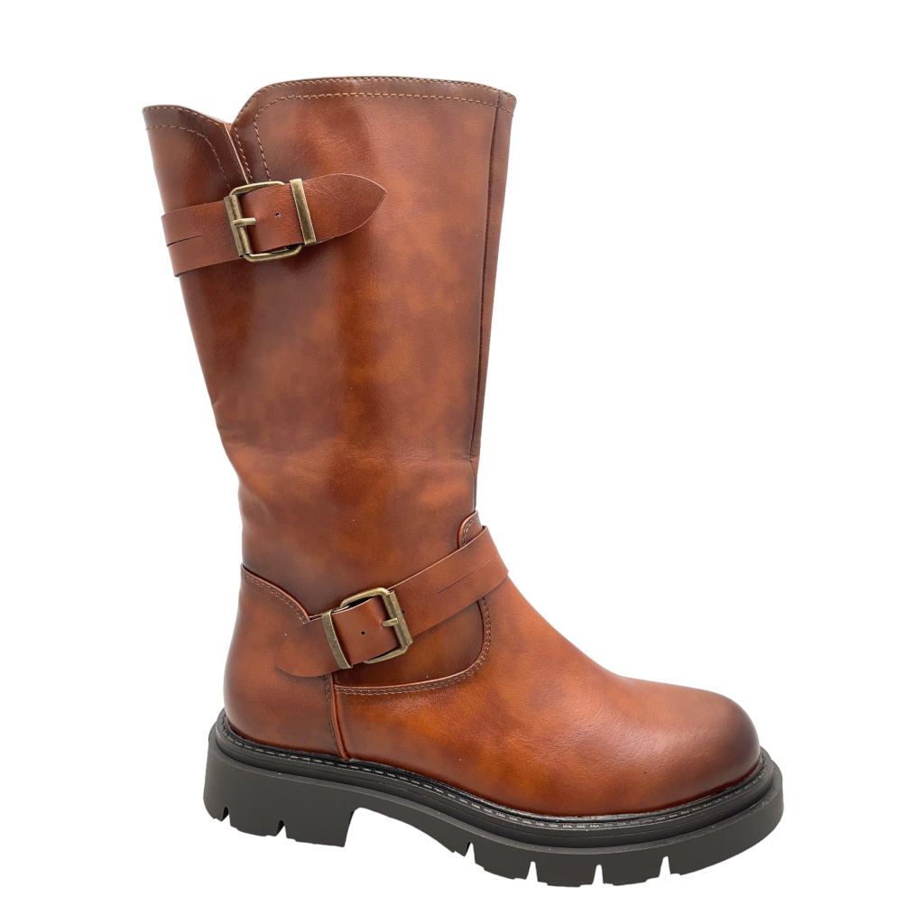 Boots: SHOES4ME brown biker motorcycle boots with buckles and zip