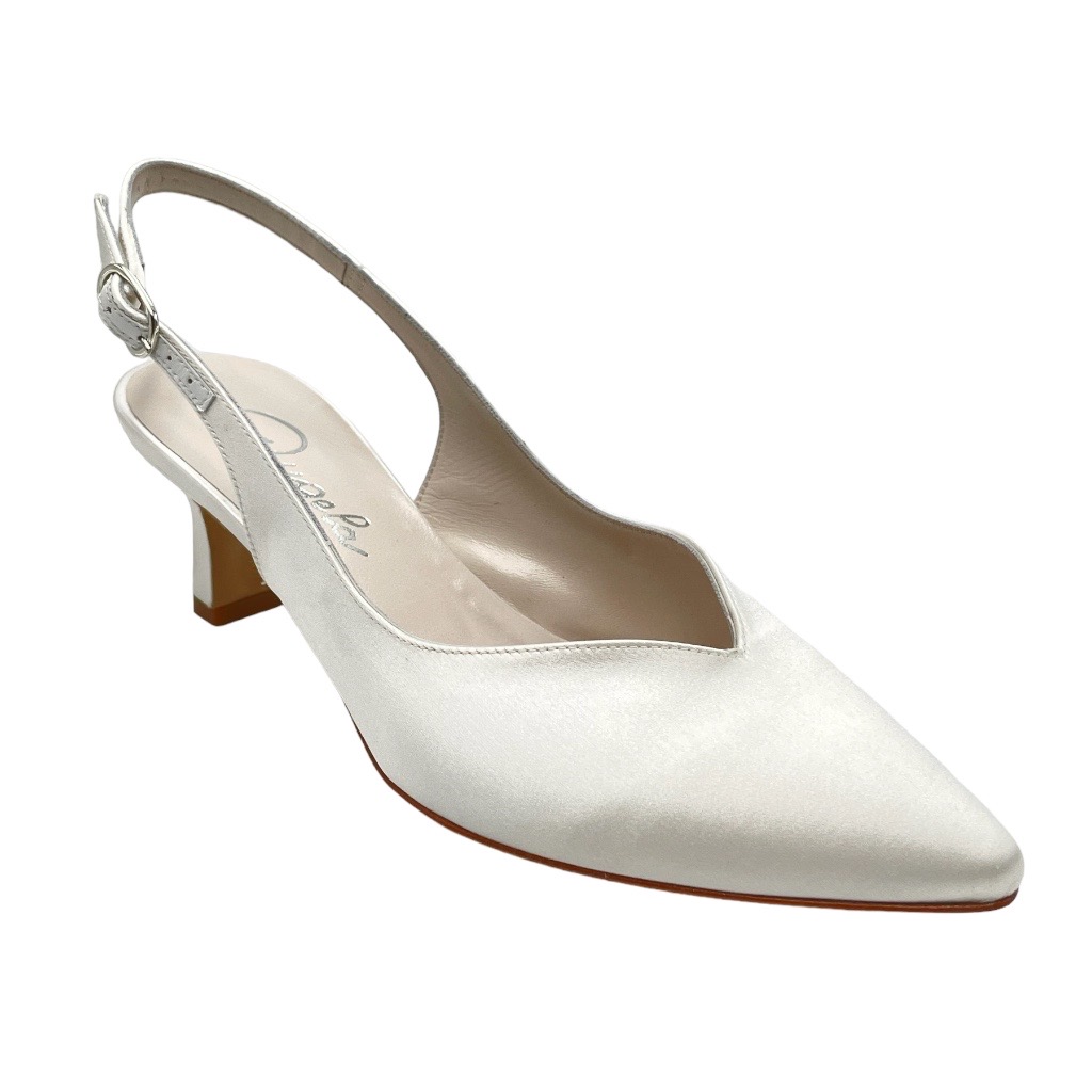 Decoltè: Angela calzature Sposa decollete in raso colore bianco tacco medio  4-7 cm made in italy sposa numeri standard
