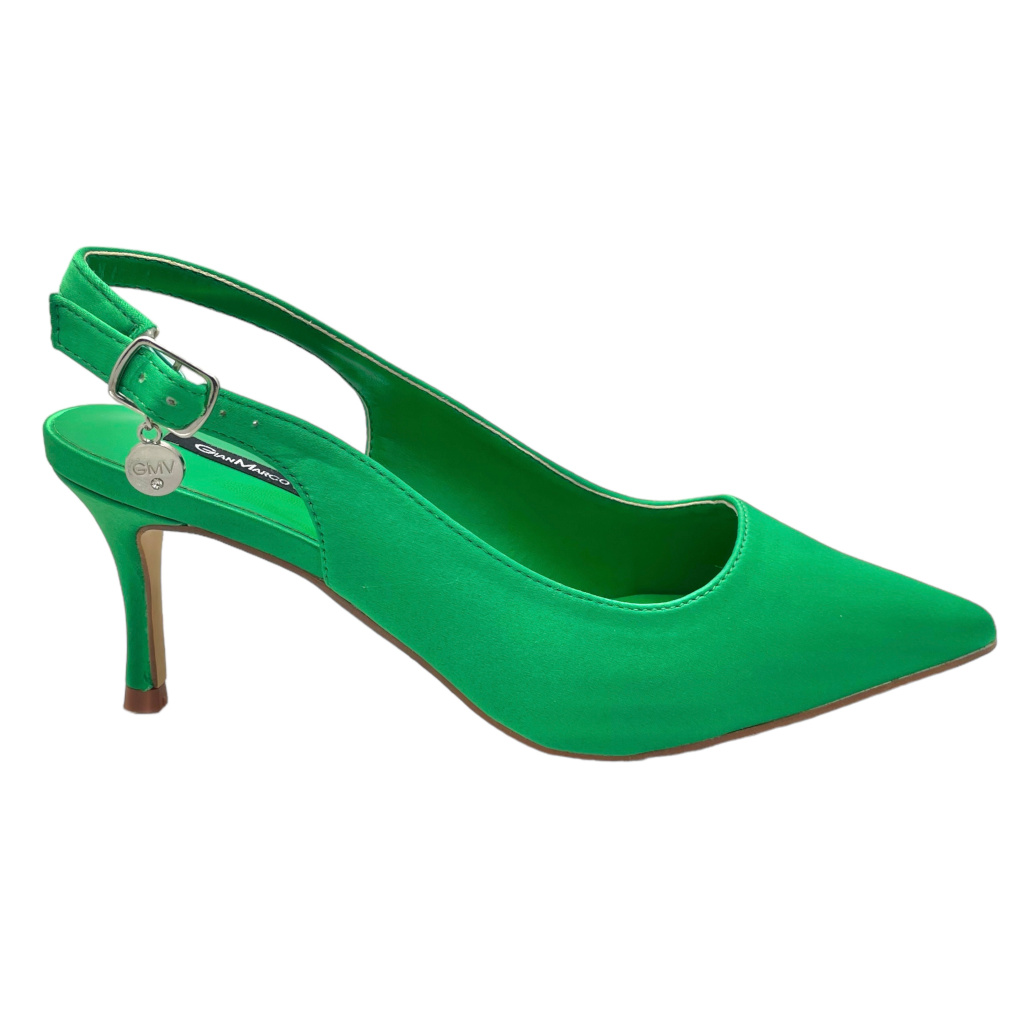GMV scarpa sandalo per donna in raso verde mela sling back shoes decolte  tacco a spillo