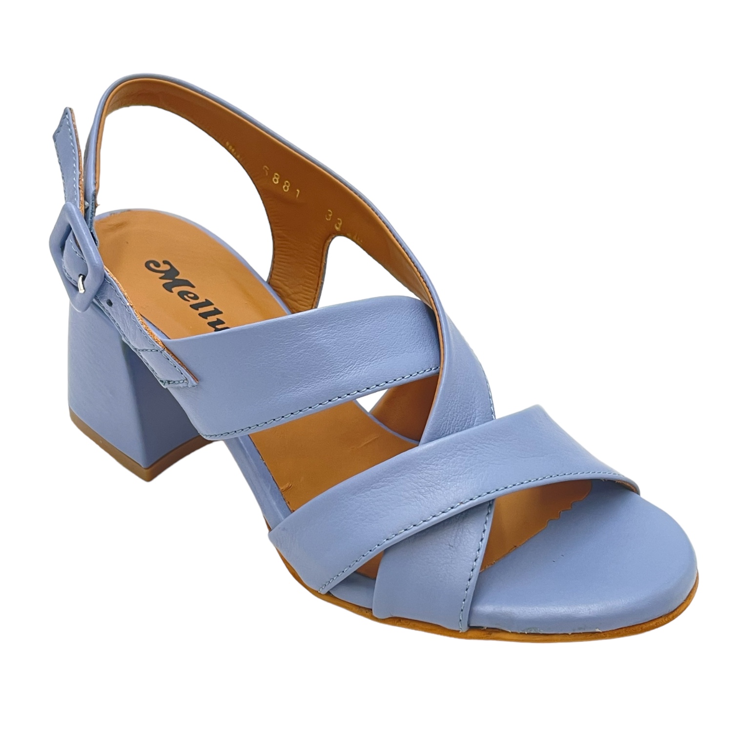 Sandali: MELLUSO sandali in pelle colore azzurro tacco medio 4-7 cm 33,34  donna made in italy numeri speciali