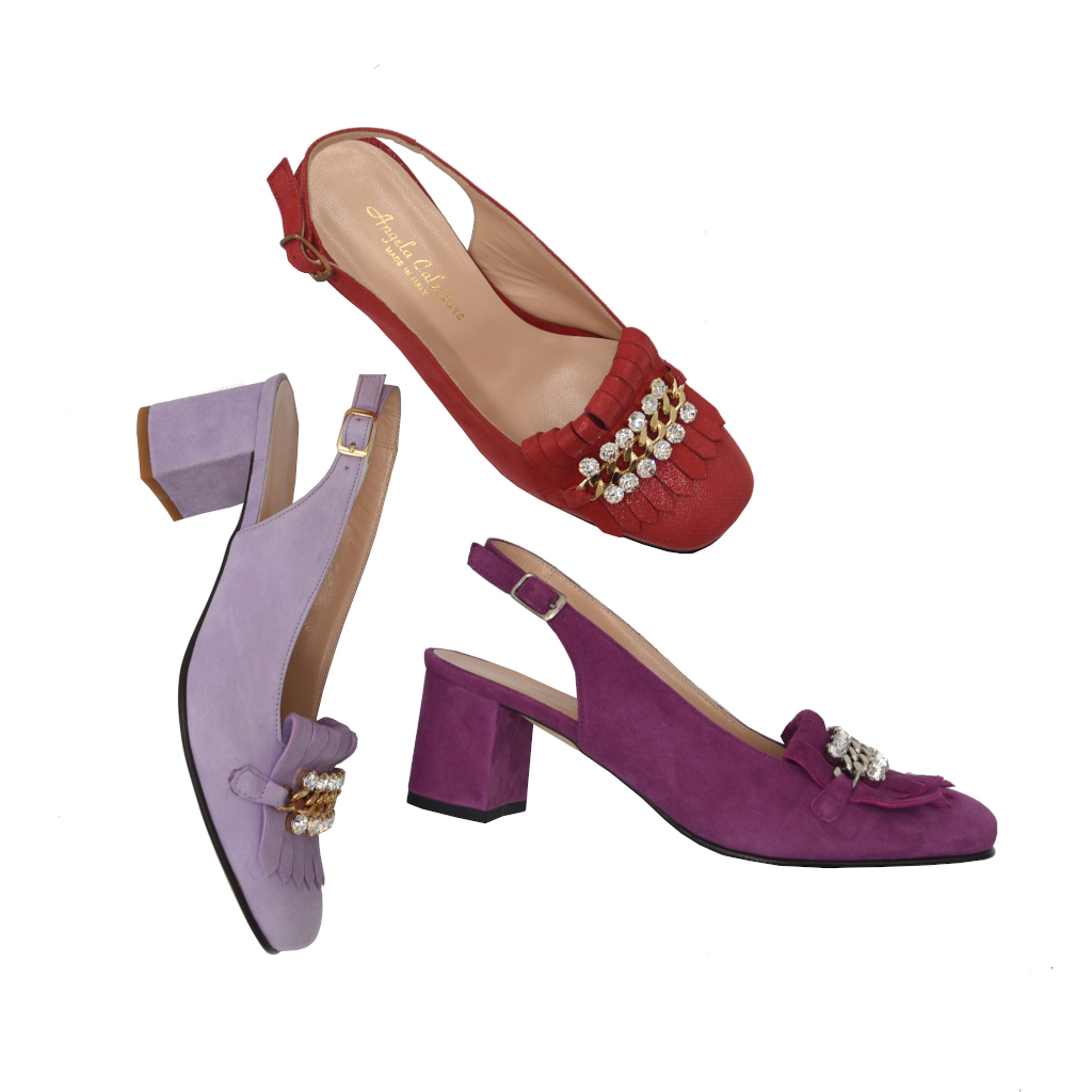 Sandali: Angela Calzature sandali in camoscio colore rosso tacco medio 4-7  cm Tomaia Camoscio numeri standard