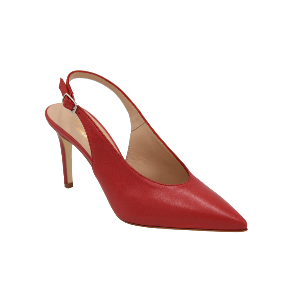 Sandali: Angela Calzature Elegance decollete in pelle colore rosso tacco  alto 8-11 cm numeri standard