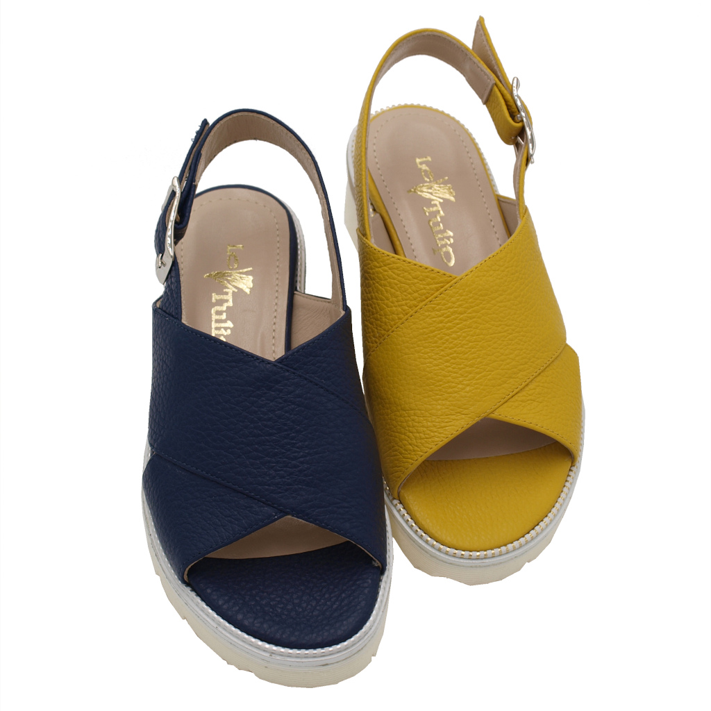 Sandali: Angela Calzature Numeri Speciali sandali in pelle colore giallo  tacco basso 1-4 cm Numeri 33.34,42,43 numeri speciali