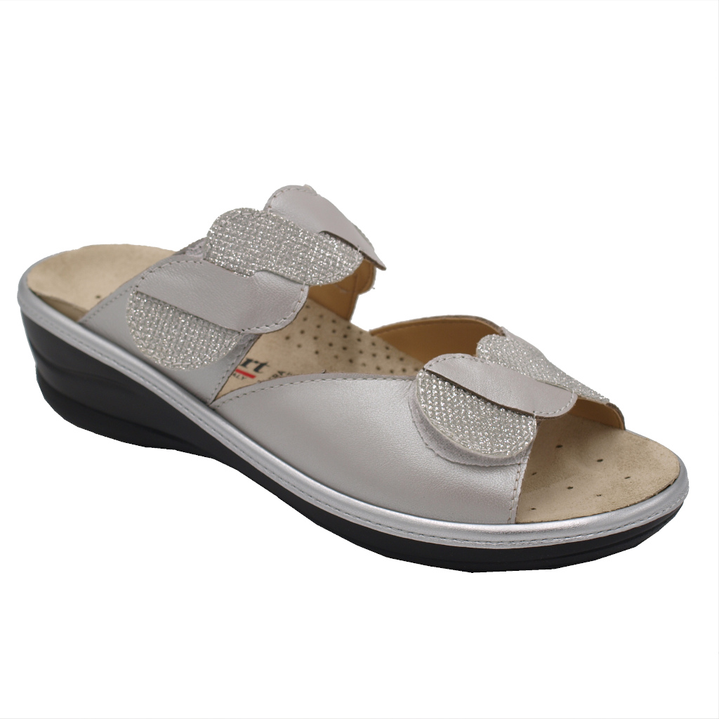 Open slippers: Calzaturificio Valconfort standard numbers Shoes Grey  leather heel 3 cm