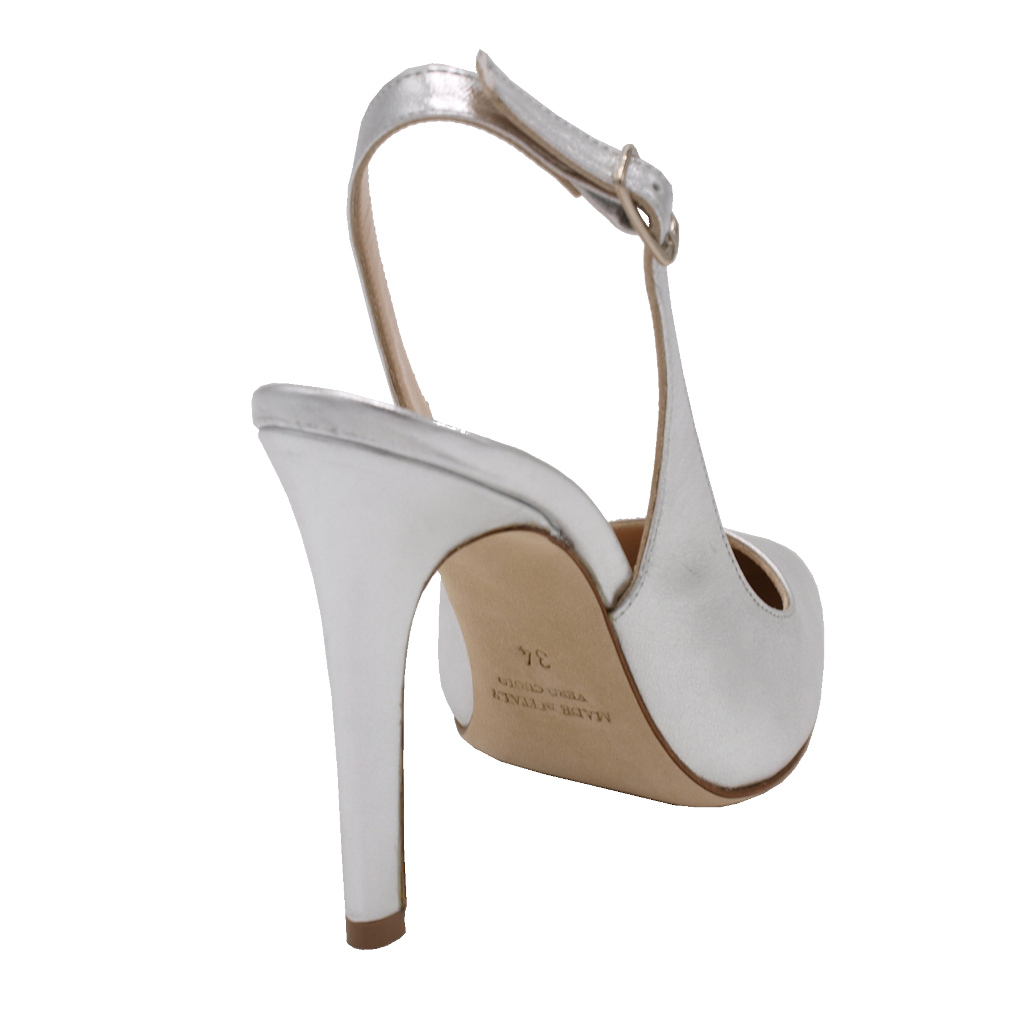 Sandali: Angela Calzature Numeri Speciali sandali in pelle colore argento  tacco alto 8-11 cm Numero 34 tacco 10cm numeri speciali