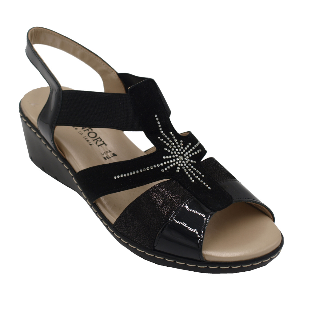 Sandali: Confort sandali in vernice colore nero tacco basso 1-4 cm numeri  standard