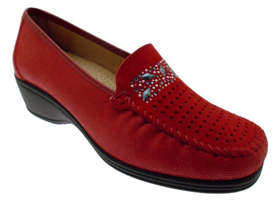 LOREN K3988 mocassino morbidone rosso zeppa ortopedico