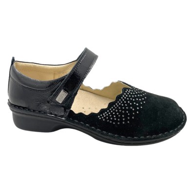 CALZATURIFICIO LOREN M2960 scarpa donna nera ballerina mary jane laccetto a velcro