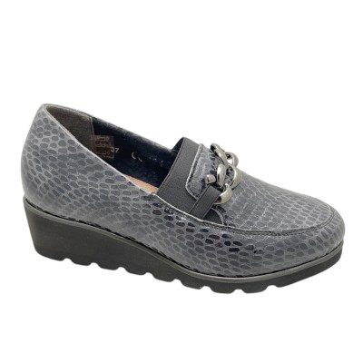 CALZATURIFICIO LOREN O5839 mocassino accollato per donna con  zeppa stampato con catena grigio