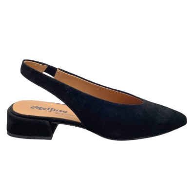 MELLUSO D156 decoltè scarpa donna sling back di grande effetto scollo a cuore 33 34 nero