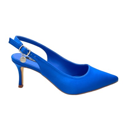 GMV scarpa sandalo per donna  in raso bluette sling back shoes decoltè spillo