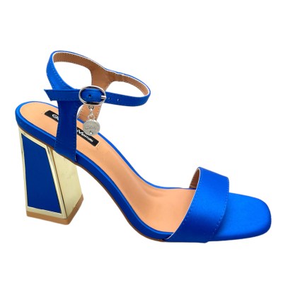 GMV sandalo per donna  in raso bluette  con laccetto a caviglia tacco gioiello