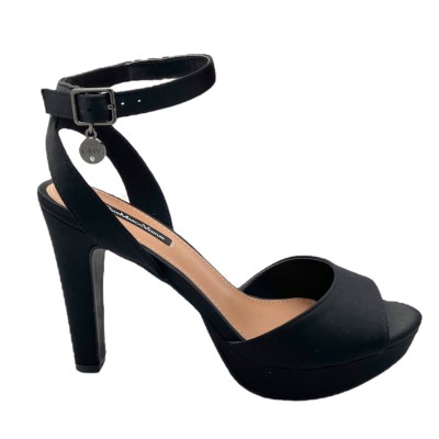 GMV sandalo per donna con plateau in raso nero con laccetto a caviglia BASIC ELEGANCE
