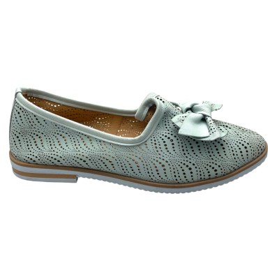 SHOES4ME mocassino scarpa donna accollato traforato slipon con fiocco verde soft