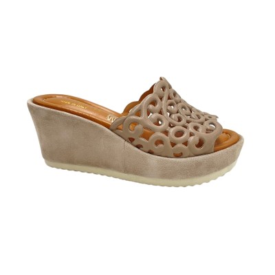 Angela Calzature scarpe a ciabatta in pelle colore beige tacco alto 8-11 cm   numero 34 donna made in italy numeri speciali    