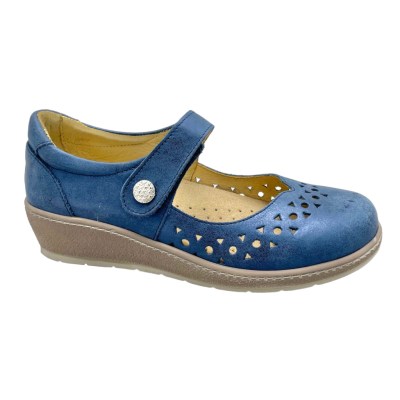 LOREN M2838 Mary Jane scarpa donna ballerina paperina con laccetto blu regolabile a strappo