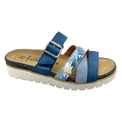 MEPHISTO TOURIA ciabatta per donna sabot scalzato blu azzurro con soletta estraibile REGOLABILE