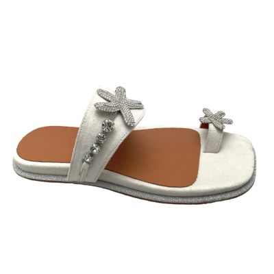 SARA LOPEZ sandalo gioiello infradito pantofola bianco latte per donna con pietre ciabatta sabot